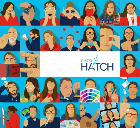 illustration collage of Cisco's The Hatch, IHAF's 2020 In-House Agency of the Year