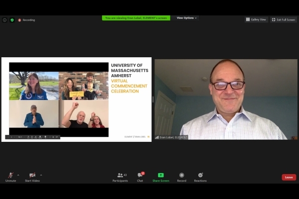 screenshot of Eran Lobel from Element sitting in home office delivering Roundtable presentation on creative problem solving to attendees via Zoom call